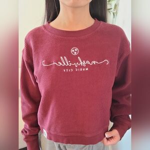 Red Crew Neck Sweater with Ribbed Texture